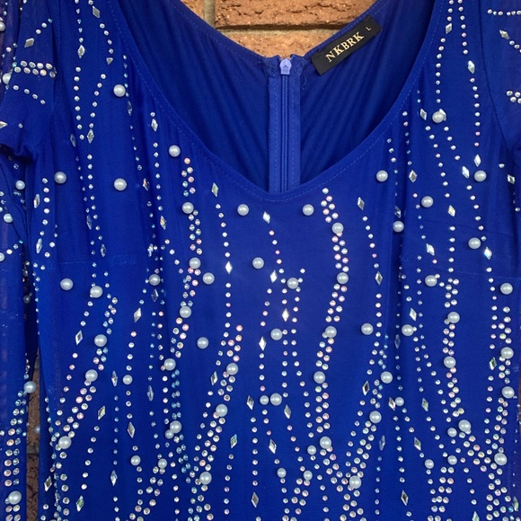 Royal blue maxi dress with pearls and rhinestones size large - Picture 4 of 4